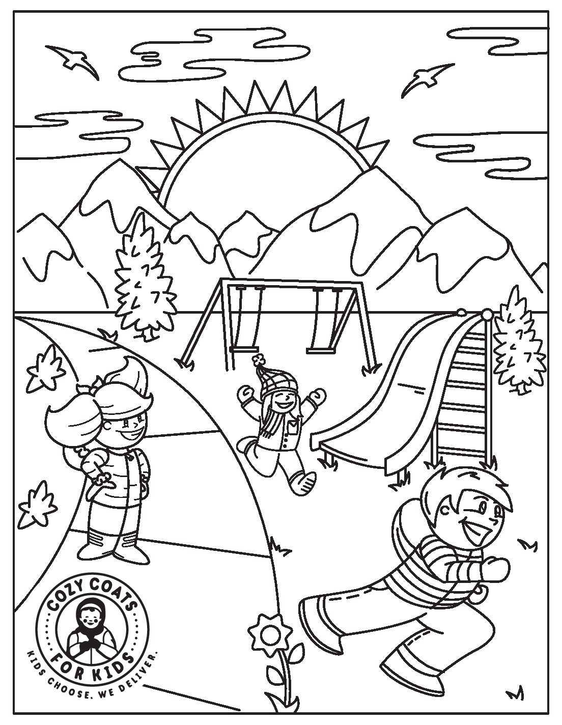 Free Downloadable Coloring Sheet for Children   Cozy Coats for Kids